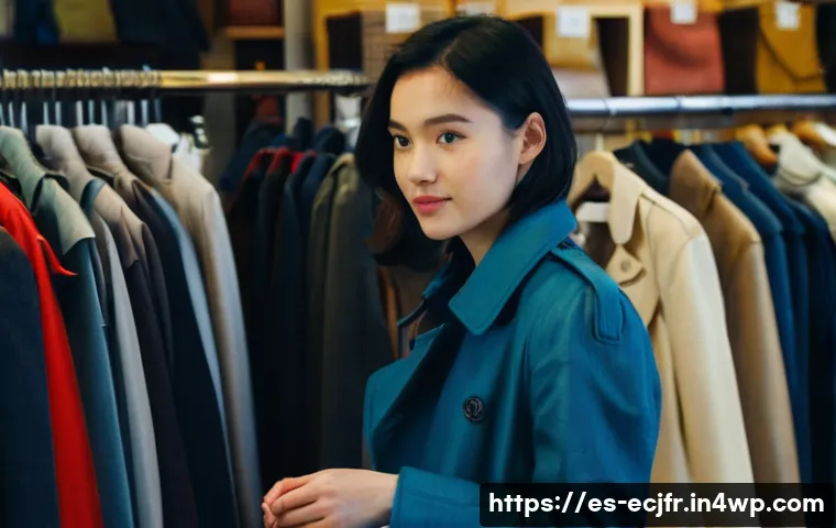 소비자의 친환경 의류 선택 기준 - **Prompt:** A young, stylish woman (around 20-25 years old) with a thoughtful expression, standing i...