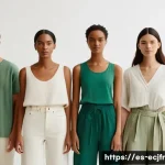 Home 21 친환경 의류의 섬유 가공 과정 - A serene and hopeful scene depicting a diverse group of models, all casually yet fashionably dressed...